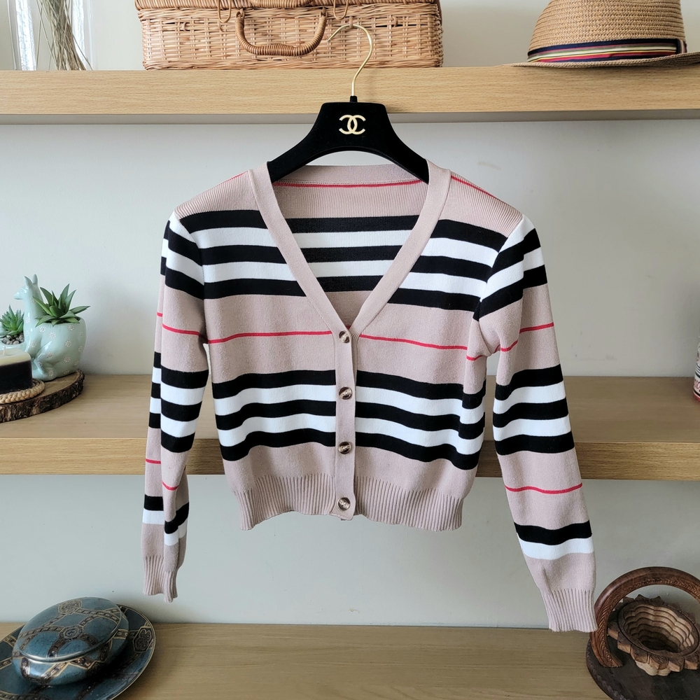 Tan Striped Cardigan XS